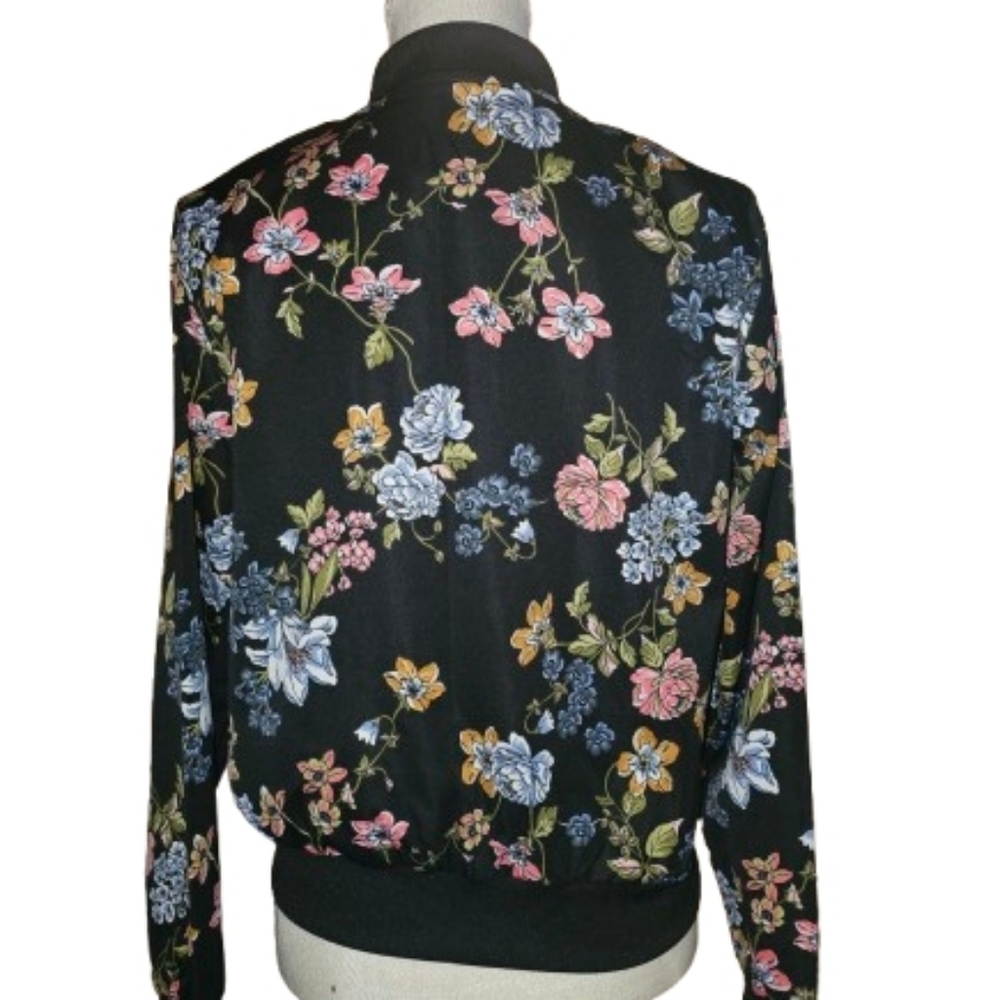 Pink Rose Floral Bomber Jacket - Black Multi Fully Lined - Picture 3 of 10